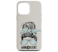 Cute Nurse Life Beige Funny Messy Bun Día de la Enfermera Semana de las Enfermeras Carcasa para iPhone 13 Pro Max