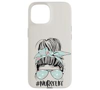 Cute Nurse Life Beige Funny Messy Bun Día de la Enfermera Semana de las Enfermeras Carcasa para iPhone 15