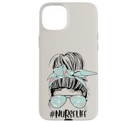 Cute Nurse Life Beige Funny Messy Bun Día de la Enfermera Semana de las Enfermeras Carcasa para iPhone 15 Plus