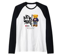 Cute NYC Teddy Bear- Cool USA New York Teddy Bear Cartoon Camiseta Manga Raglan