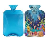 Cute Ocean Underwater World - Botella de agua caliente con tapa, 2 L, gran capacidad, bolsa de agua para noches acogedoras, alivio del dolor, espalda, cuello y hombros