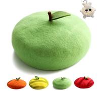 Cute Orange Fruit Beret,Winter Fun Artist Painter Hat,Plush Warm Travel Beret,Women Fashion Accessories,Love Gift (Green)