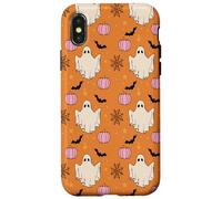 Cute Orange Halloween Ghost Pattern Pastel Spooky Carcasa para iPhone X/XS
