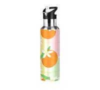 Cute Oranges Green Leaves - Botella de agua de acero inoxidable con aislamiento y pajilla, 32 onzas, sin BPA, botella de agua deportiva a prueba de fugas