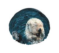 Cute Otters In The Sea Gorro de ducha Mujeres Reutilizables Gorros de pelo largo Gorro de ducha de baño de doble capa ajustable para mujeres Niños Adecuado para todas las longitudes