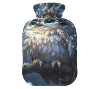 Cute Owl Big Blue Eyes - Botella de agua caliente con cubierta suave, calentador de manos, pies, regalo de invierno, bolsa de agua caliente para cuello, hombros y calambres menstruales, 2 litros