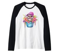 Cute Owl Graphic For Women and Girls Colorful Spring Flower Camiseta Manga Raglan