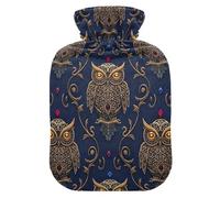 Cute Owls - Botellas de agua caliente azul marino con pies de cubierta suave y calentador de cama, bolsa de agua caliente para aliviar el dolor, tamaño pequeño