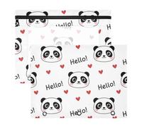 Cute Panda - Estuche con 3 anillas para lápices, color blanco | Ventana transparente, cremallera suave, paquete de 2, gran capacidad, carpeta de archivos A4, material duradero