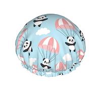 Cute Panda Flying In The Sky Pattern Gorro de ducha y gorro de baño para mujer, gorros de ducha impermeables de gran tamaño reversibles grandes diseñados para todas las longitudes de cabello, gorro