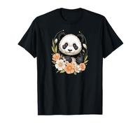 Cute Panda Love Flower Animal Black and White Bear Camiseta