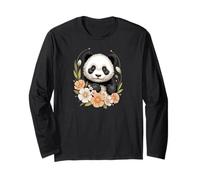 Cute Panda Love Flower Animal Black and White Bear Manga Larga