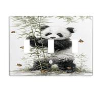 Cute Panda - Placa de cubierta para interruptor de luz, diseño de bambú blanco y negro para habitaciones de niños, placas de pared termoplásticas, tamaño estándar, triple palanca