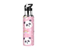Cute Panda Rainbow Pink - Botella de agua de acero inoxidable aislada al vacío de 32 onzas, a prueba de fugas, botella de agua deportiva sin BPA