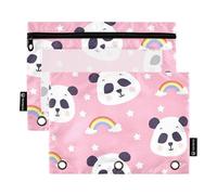 Cute Panda Rainbow Pink - Estuche para lápices de 3 anillos con cremallera, con cremallera, bolsillos transparentes, para niños, 9.8 x 7.1 pulgadas, 2 paquetes