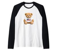 Cute Patriotic Teddy Bear American Flag Ilustration Graphic Camiseta Manga Raglan