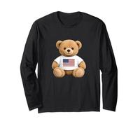 Cute Patriotic Teddy Bear American Flag Ilustration Graphic Manga Larga