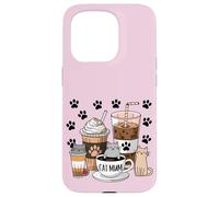 Cute Paw Feline Life Better With Cats & Coffee Tea Cat Mum Carcasa para iPhone 15 Pro
