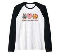 Cute Peace Love Volleyball Player Colorful Retro Sport Lover Camiseta Manga Raglan