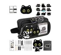 Cute Pencil Case - Large Stationery Organizer, Big Pencil Case Cute Stationery | Detachable Black Cat Storage Set | For Marker School Supplies Kids Teen Girls Boys Home Classroom Birthday Holiday