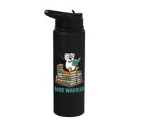 Cute Penguin Book Waddler Reading Books Stainless Steel Insulated Water Bottle