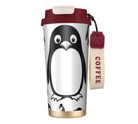Cute Penguin - Botella de agua con tapa con pajilla, de acero inoxidable, boca ancha, aislada, a prueba de fugas, para mujer, color rojo