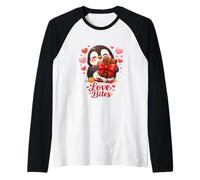 Cute Penguin Chocolate Valentine Love Bites Hearts Camiseta Manga Raglan