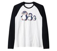 Cute Penguin Family Walking Winter Cartoon Camiseta Manga Raglan