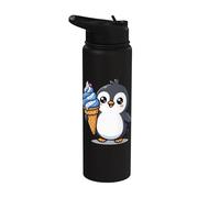 Cute Penguin Holding Ice Cream Cone Cartoon Stainless Steel Insulated Water Bottle
