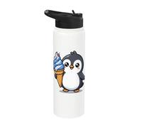 Cute Penguin Holding Ice Cream Cone Cartoon Stainless Steel Insulated Water Bottle