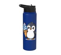 Cute Penguin Holding Ice Cream Cone Cartoon Stainless Steel Insulated Water Bottle