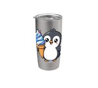 Cute Penguin Holding Ice Cream Cone Cartoon Vaso térmico de acero inoxidable de doble pared