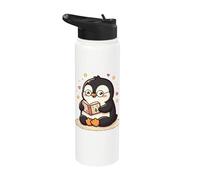 Cute Penguin Reading Book Lover Art Stainless Steel Insulated Water Bottle