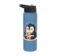 Cute Penguin Reading Book Lover Art Stainless Steel Insulated Water Bottle