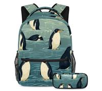 Cute Penguin Stay Ahead of The Class, mochila con estuche para lápices, juego de 2 mochilas escolares imprescindibles para niños, niñas y adolescentes, Multicolor#02, B：29.4x20x40cm P：19x7.5x3.8cm,