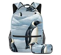 Cute Penguin Stay Ahead of The Class, mochila con estuche para lápices, juego de 2 mochilas escolares imprescindibles para niños, niñas y adolescentes, Multicolor#04, B：29.4x20x40cm P：19x7.5x3.8cm,