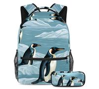 Cute Penguin Stay Ahead of The Class, mochila con estuche para lápices, juego de 2 mochilas escolares imprescindibles para niños, niñas y adolescentes, Multicolor#03, B：29.4x20x40cm P：19x7.5x3.8cm,