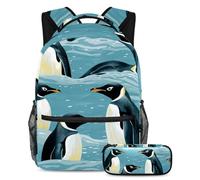 Cute Penguin Stay Ahead of The Class, mochila con estuche para lápices, juego de 2 mochilas escolares imprescindibles para niños, niñas y adolescentes, Multicolor#05, B：29.4x20x40cm P：19x7.5x3.8cm,