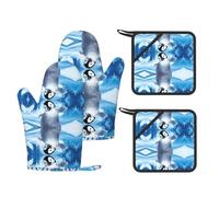 Cute Penguins Tomando Fotos - Soportes para ollas y guantes de horno impresos de 4 piezas, guantes de cocina antideslizantes con bolsillo para utensilios para barbacoa
