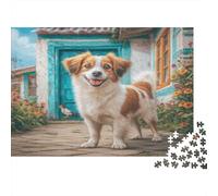 Cute Pet Dog Rompecabezas clásico de cartón Brittany Spaniel en jardín de cabaña, Entretenimiento Interactivo para Combatir el aburrimiento 52x38cm/1000 Piezas