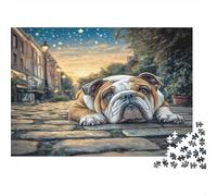 Cute Pet Dog Rompecabezas clásico de cartón Bulldog en Calle empedrada al Atardecer, Regalo Coleccionable de Amigo Invisible 70x50cm/1000 Piezas
