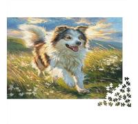 Cute Pet Dog Rompecabezas clásico de cartón Pastor Australiano Corriendo en Campo de Hierba, Entretenimiento Interactivo contra el aburrimiento 38x26cm/1000 Piezas