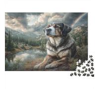 Cute Pet Dog Rompecabezas clásico de cartón Perro Grande Junto al Lago bajo el arcoíris, Regalo Coleccionable de Amigo Invisible 70x50cm/1000 Piezas