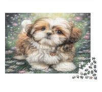 Cute Pet Dog Rompecabezas clásico de cartón Shih Tzu en Prado de Margaritas, Regalo de Rompecabezas Relajante para Adultos 70x50cm/1000 Piezas