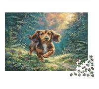 Cute Pet Dog Rompecabezas clásico de cartón Teckel Corriendo en Sendero Forestal, Regalo Coleccionable de Amigo Invisible 70x50cm/1000 Piezas