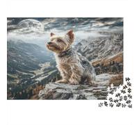 Cute Pet Dog Rompecabezas clásico de cartón Terrier en acantilado de montaña por la Noche, Regalo Coleccionable de Amigo Invisible 70x50cm/1000 Piezas