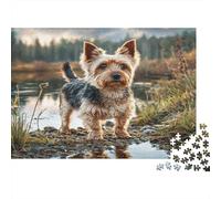 Cute Pet Dog Rompecabezas clásico de cartón Terrier Junto a un Estanque en el Bosque, Entretenimiento Interactivo contra el aburrimiento 38x26cm/1000 Piezas