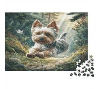 Cute Pet Dog Rompecabezas Clásico de Cartón Yorkie Corriendo en el Sendero del Bosque Iluminado por el Sol, Regalo Coleccionable de Amigo Invisible 52x38cm/1000 Piezas