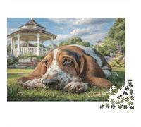 Cute Pet Dog Rompecabezas de Papel Basset Hound en jardín con cenador, Set Regalo de Amigo Invisible Estimulante Mental 70x50cm/1000 Piezas