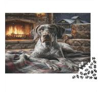 Cute Pet Dog Rompecabezas de Papel Braco Alemán de Pelo Corto Junto a la Chimenea, Set de Regalo de Amigo Invisible Estimulante Mental 38x26cm/1000 Piezas